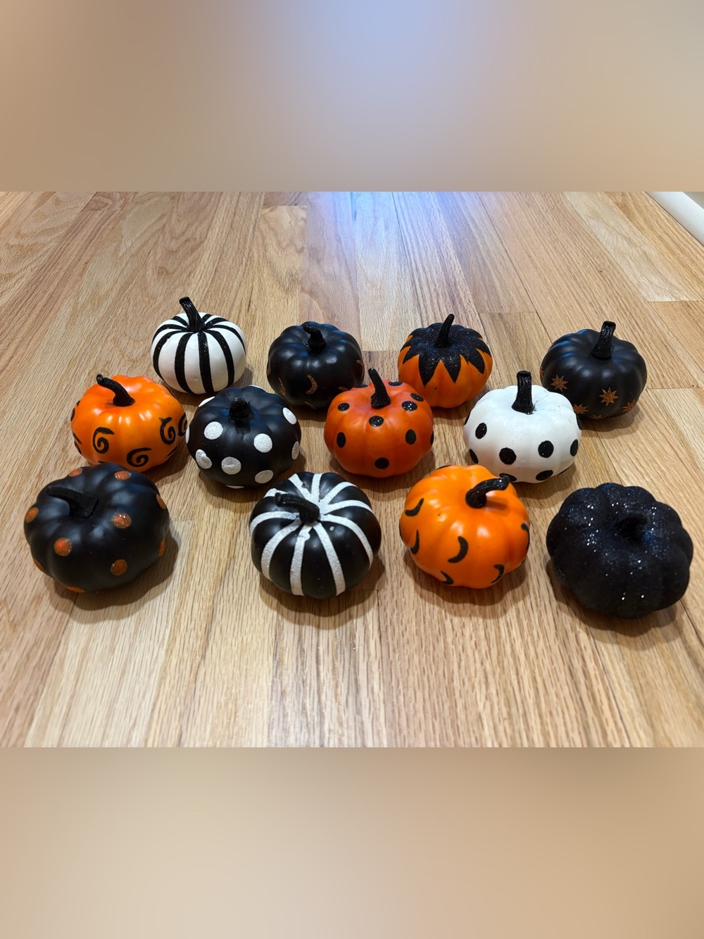 Pier 1 Small Whimsical Pumpkins Lot of 8 Halloween Fall Decor Orange Black White